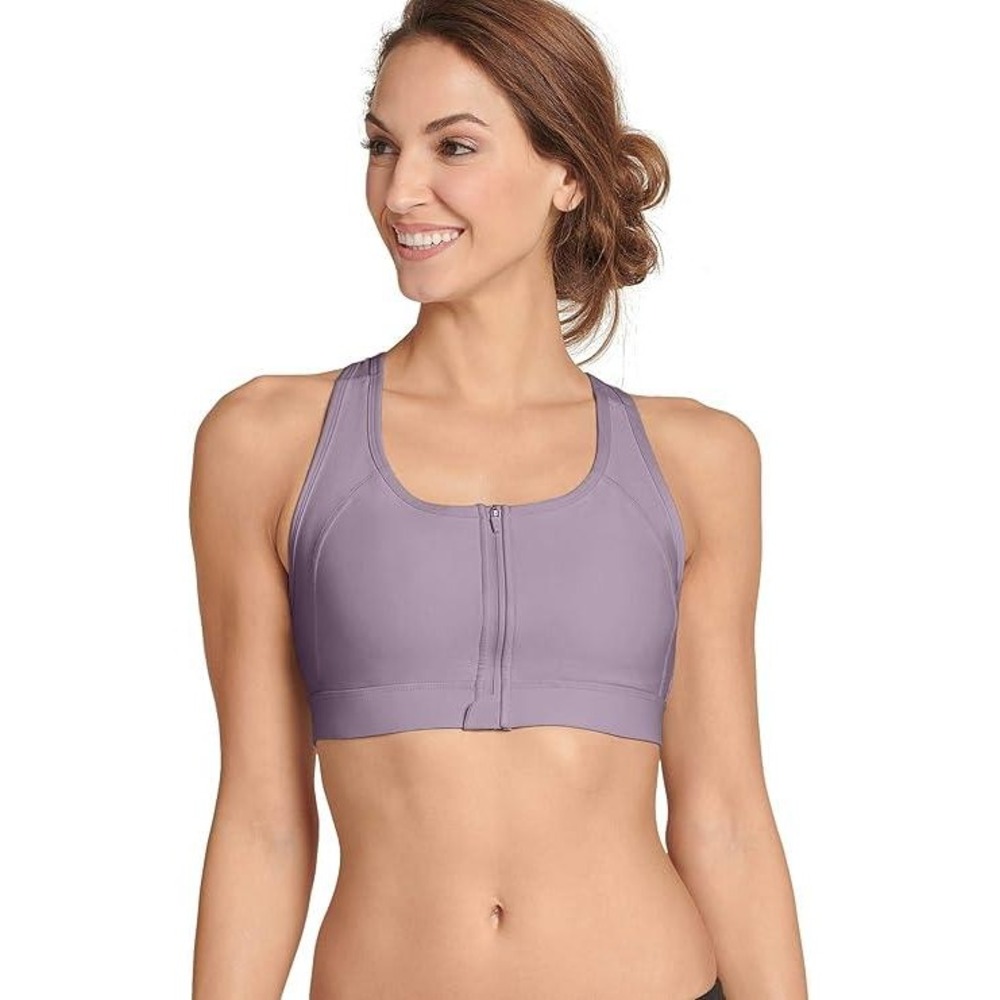 Jockey Womens Zip Front Sports Bra Purple Mesh Racerback High Impact M ( NEW )